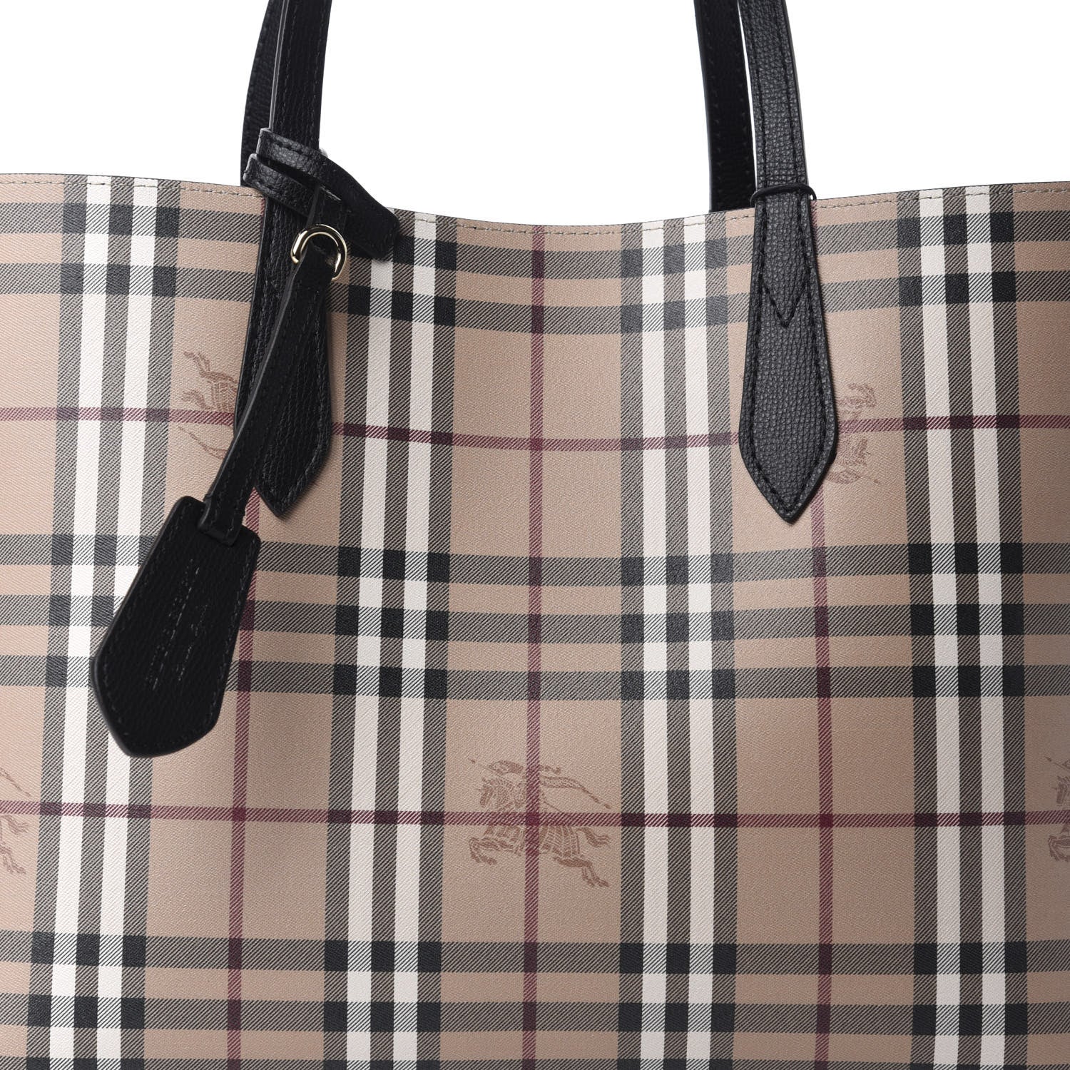 Burberry Grainy Calfskin Haymarket Check Medium Reversible Tote Black 16 of 16