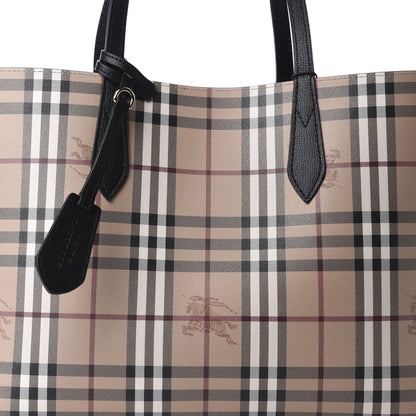 Burberry Grainy Calfskin Haymarket Check Medium Reversible Tote Black 16 of 16