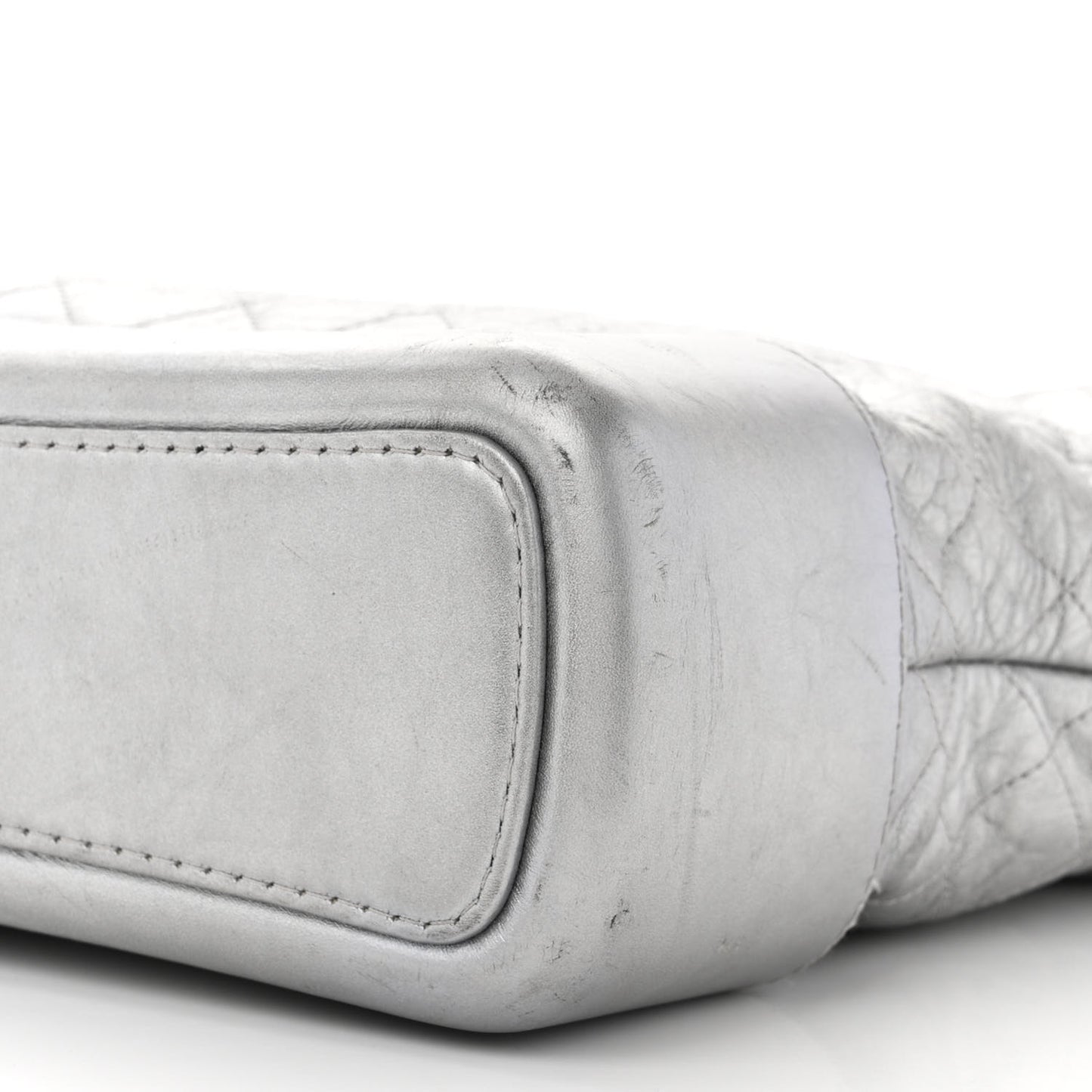 Metallic Aged Calfskin Quilted Large Gabrielle Hobo Silver