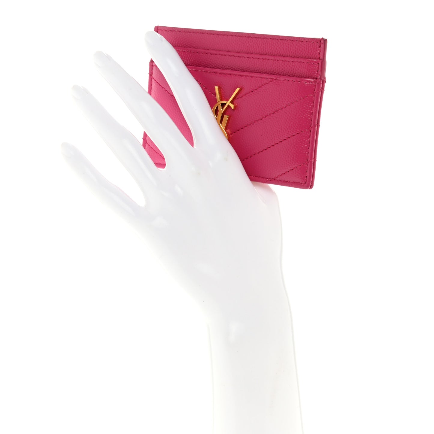 Grain De Poudre Matelasse Chevron Monogram Credit Card Case Fresh Fuxia