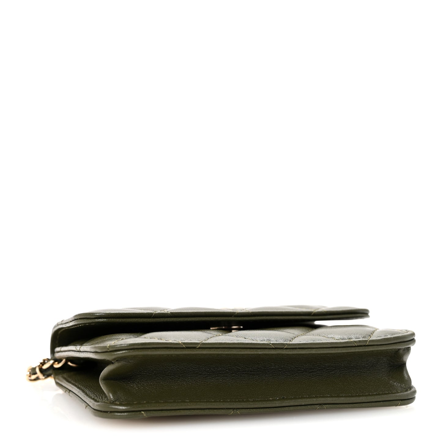 Lambskin Quilted Flap Chain Belt Bag Khaki