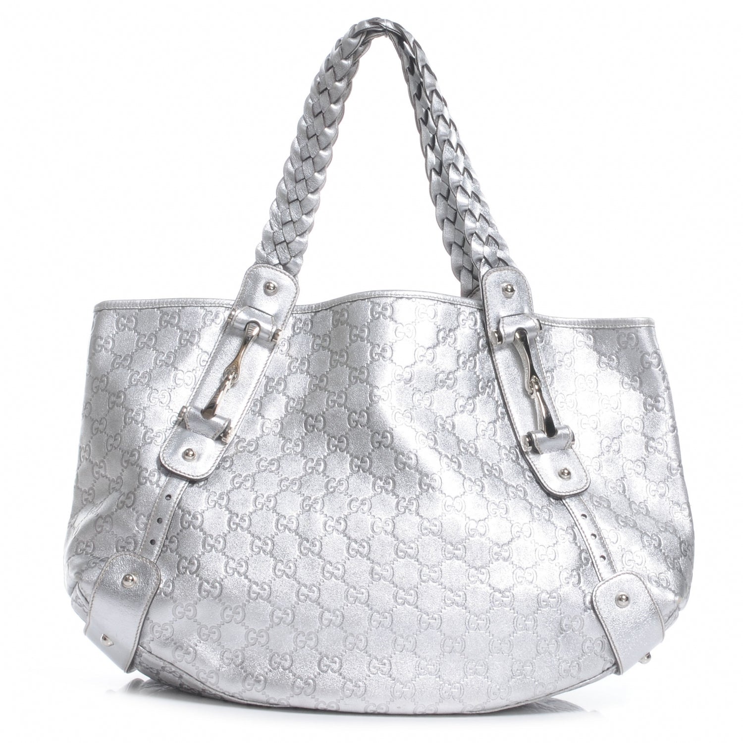 Gucci Guccissima Metallic Pelham Medium Shoulder Bag Silver 1 of 7