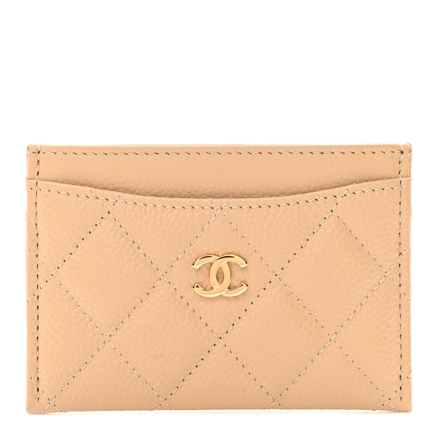 Caviar Quilted Card Holder Beige