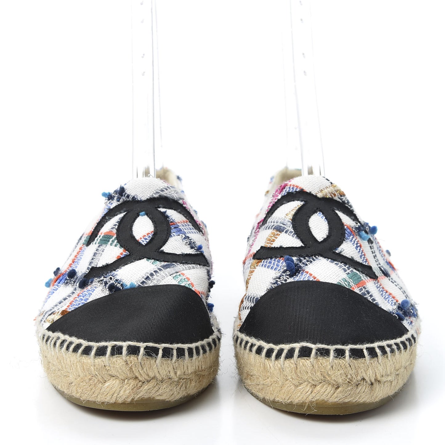 Tweed Grosgrain CC Espadrilles 41 White Blue Pink Green Black