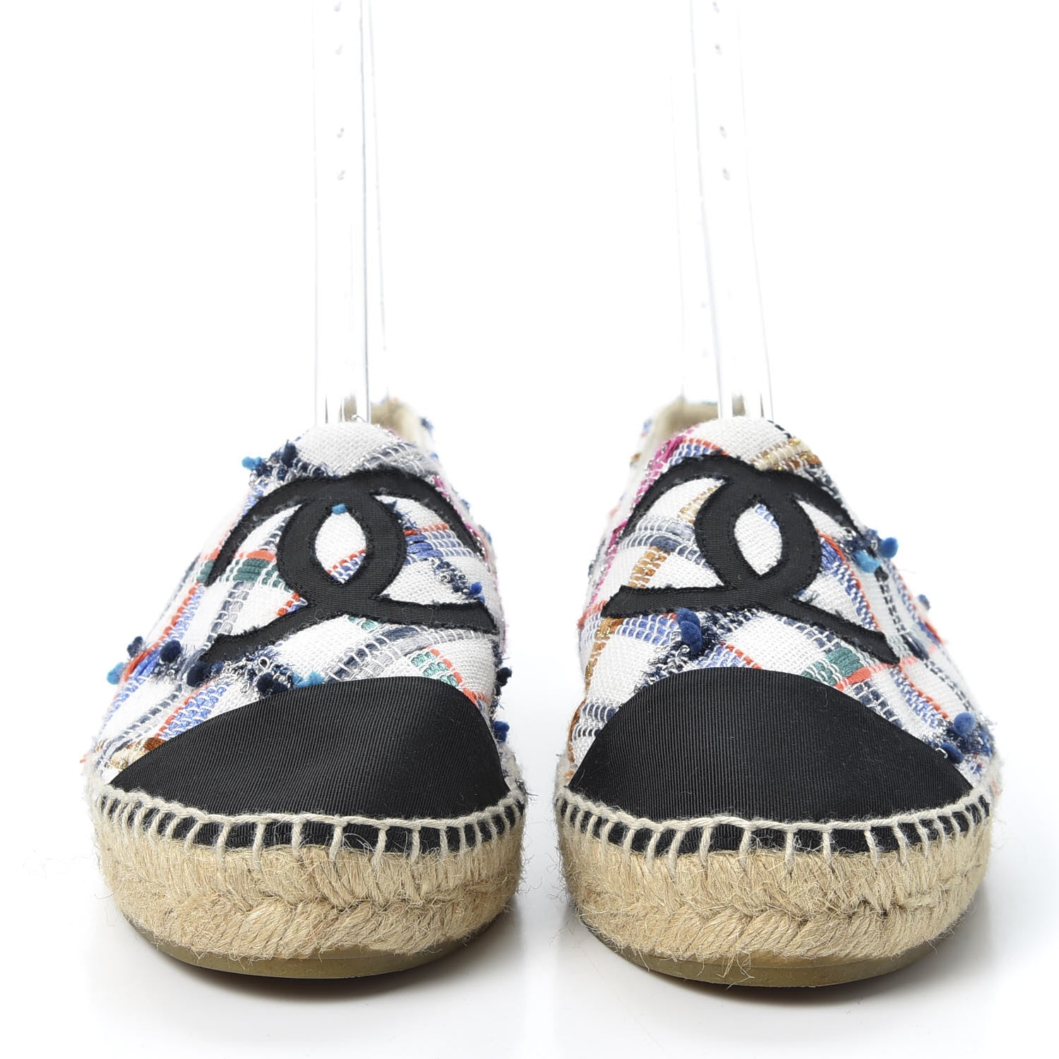 Chanel Tweed Grosgrain CC Espadrilles 41 White Blue Pink Green Black 3 of 10