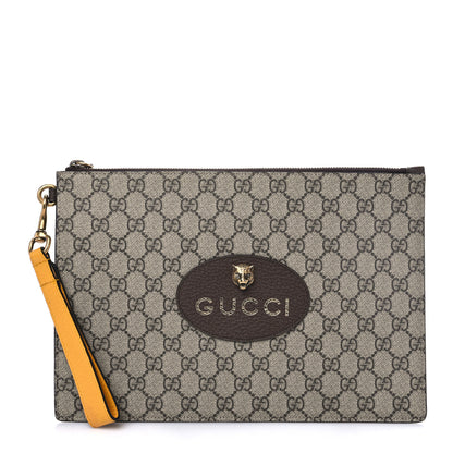Gucci GG Supreme Monogram Neo Vintage Zip Wristlet Pouch Beige New Acero Crop 1 of 7