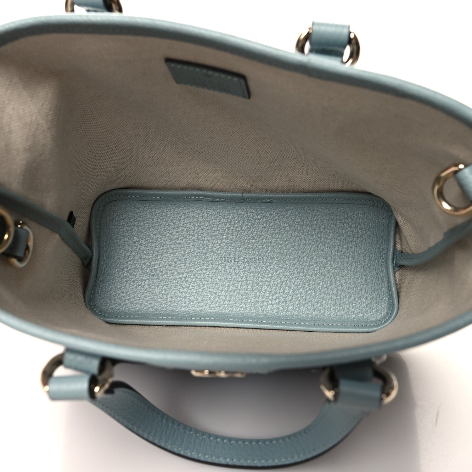 Gucci GG Supreme Monogram Textured Dollar Calfskin Mini Ophidia Shoulder Tote Bag Dusty Blue 6 of 12
