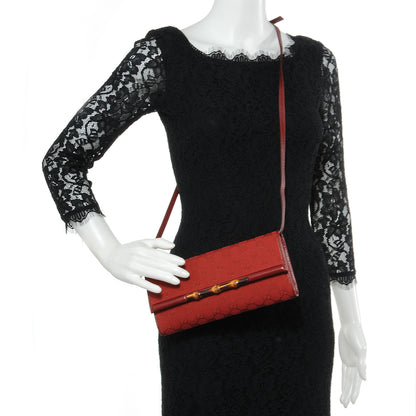 Gucci Monogram Canvas GG Bamboo Bar Clutch Red 2 of 7