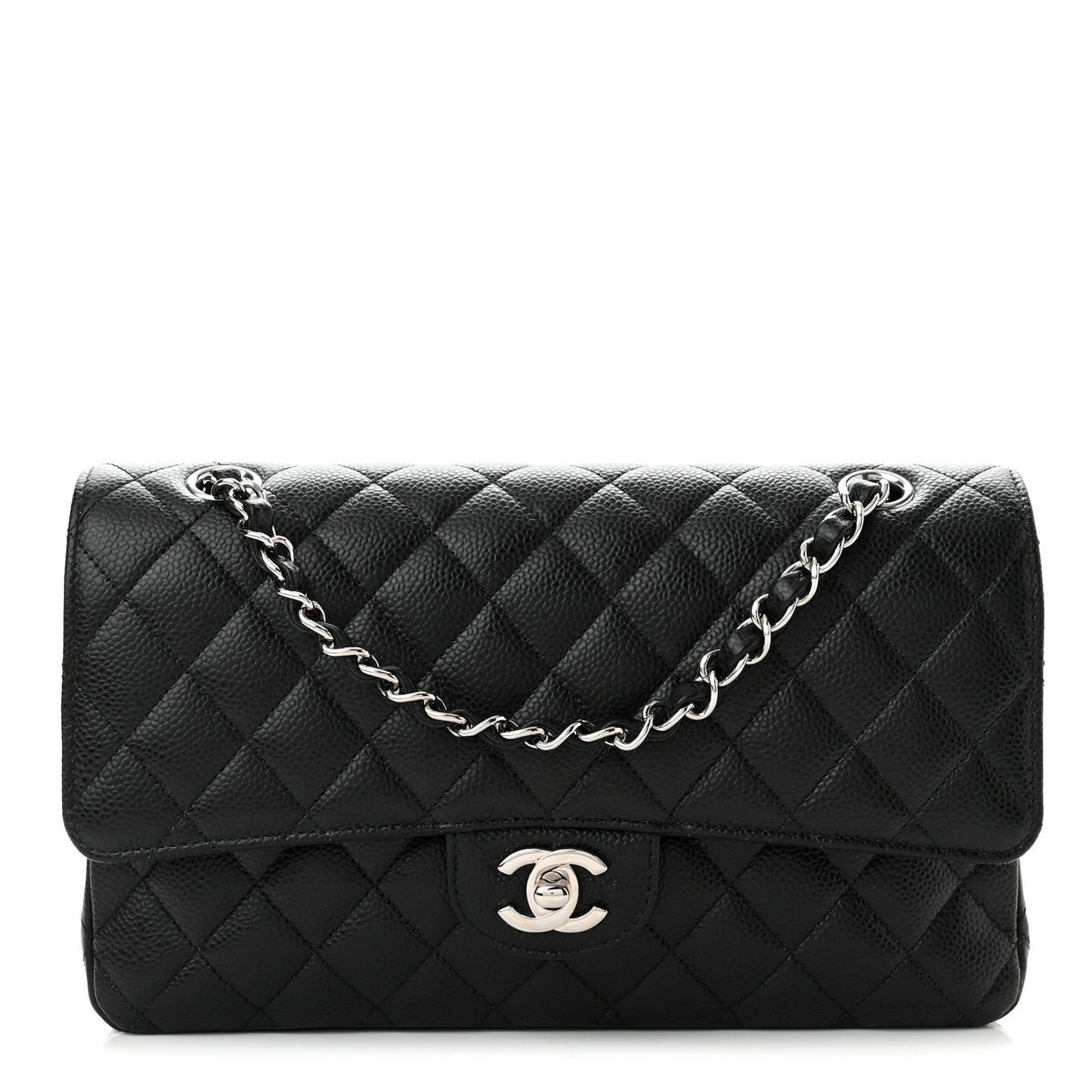 Caviar Quilted Medium Double Flap Black