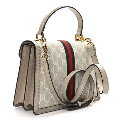 Gucci GG Supreme Monogram Textured Dollar Calfskin Web Small Ophidia Padlock Top Handle Bag Beige Mystic White Oatmeal 3 of 9