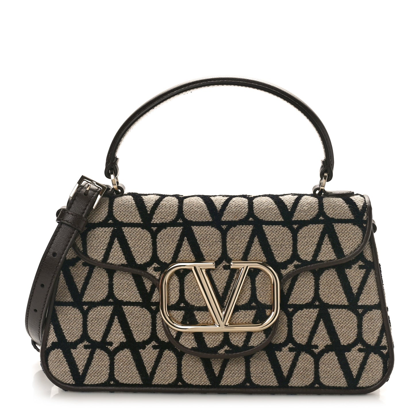 Toile Iconographe Goatskin VLogo Small Loco Top Handle Bag Naturale Black Fondant