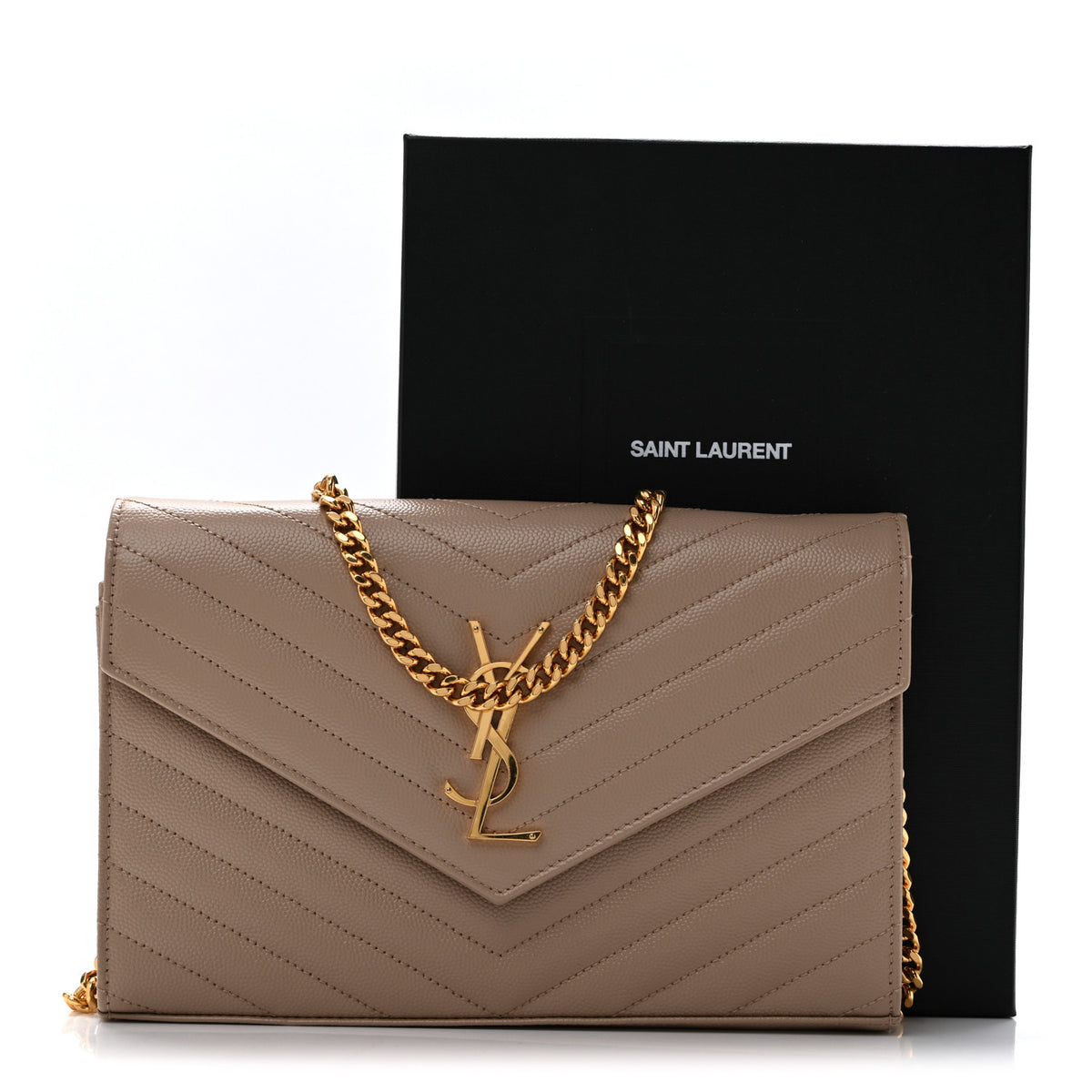 Grain De Poudre Matelasse Chevron Monogram Chain Wallet Dark Beige