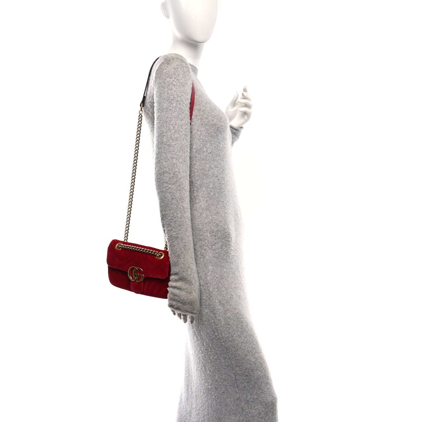 Velvet Matelasse Mini GG Marmont Shoulder Bag Hibiscus Red