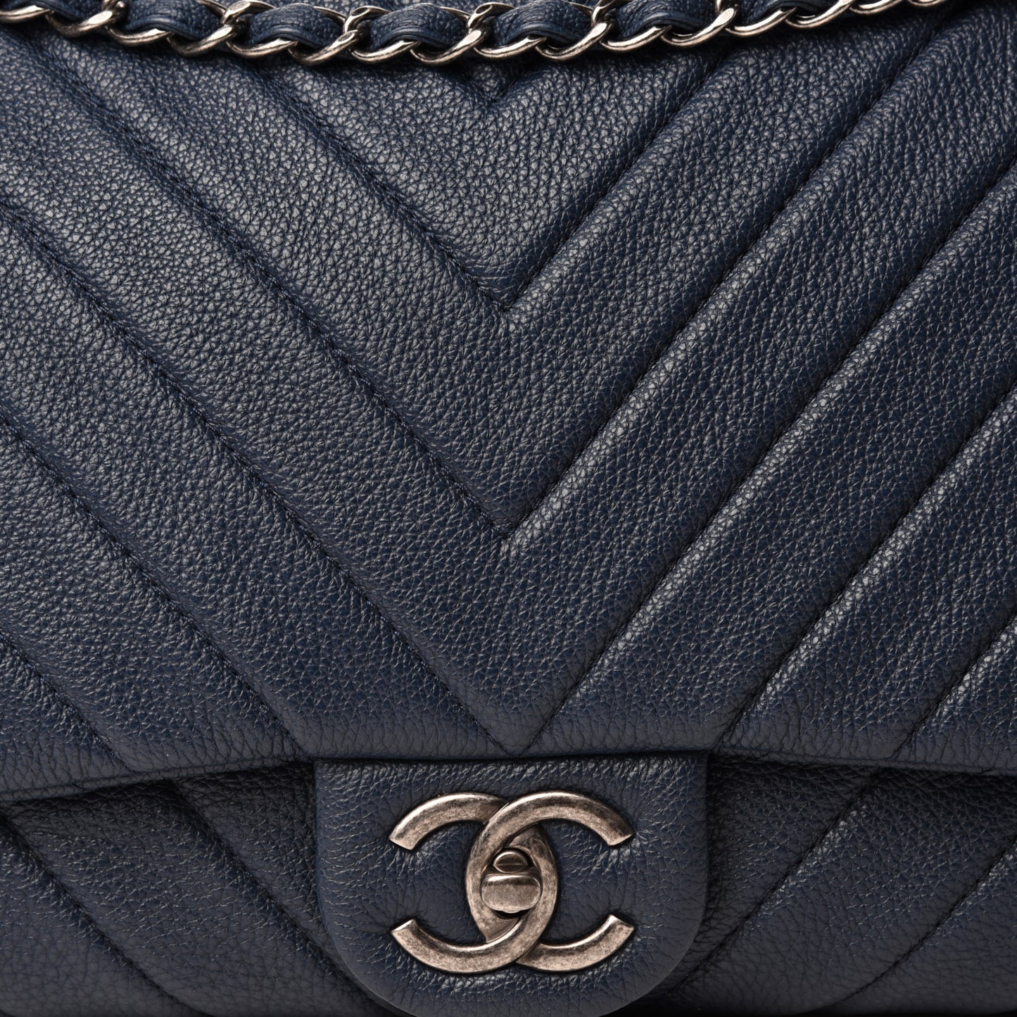 Calfskin Chevron Quilted XXL Travel Flap Bag Blue