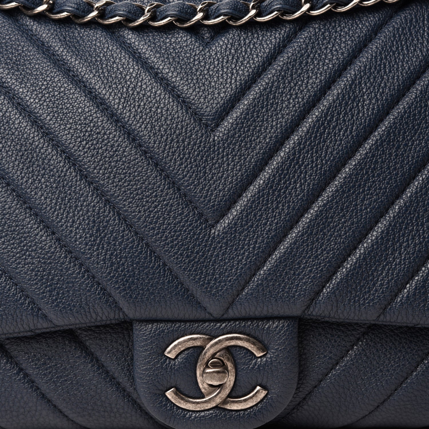 Chanel Calfskin Chevron Quilted XXL Travel Flap Bag Blue 10 of 10