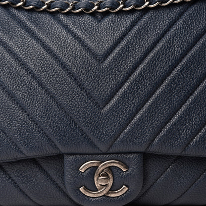 Chanel Calfskin Chevron Quilted XXL Travel Flap Bag Blue 10 of 10