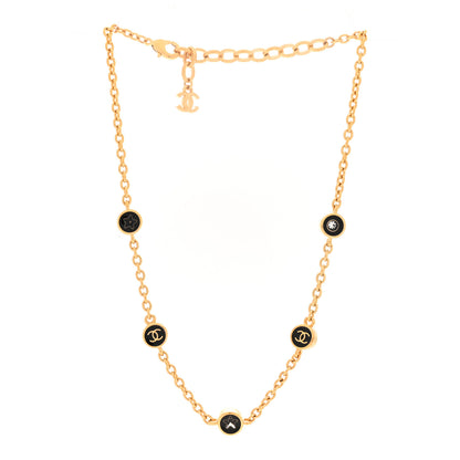 Chanel Metal Enamel CC Crystal Necklace Gold Black 3 of 5