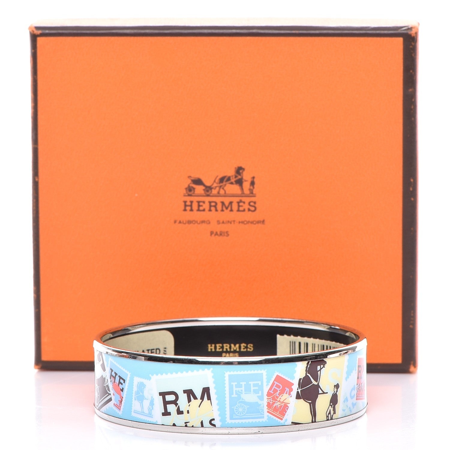Hermes Enamel Printed Wide De Passage a Paris Bracelet 70 Turquoise 6 of 6