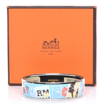 Hermes Enamel Printed Wide De Passage a Paris Bracelet 70 Turquoise 6 of 6