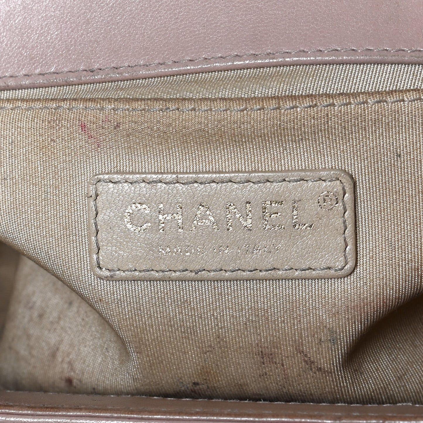 Lambskin Chevron Chain Stitched Medium Boy Flap Beige
