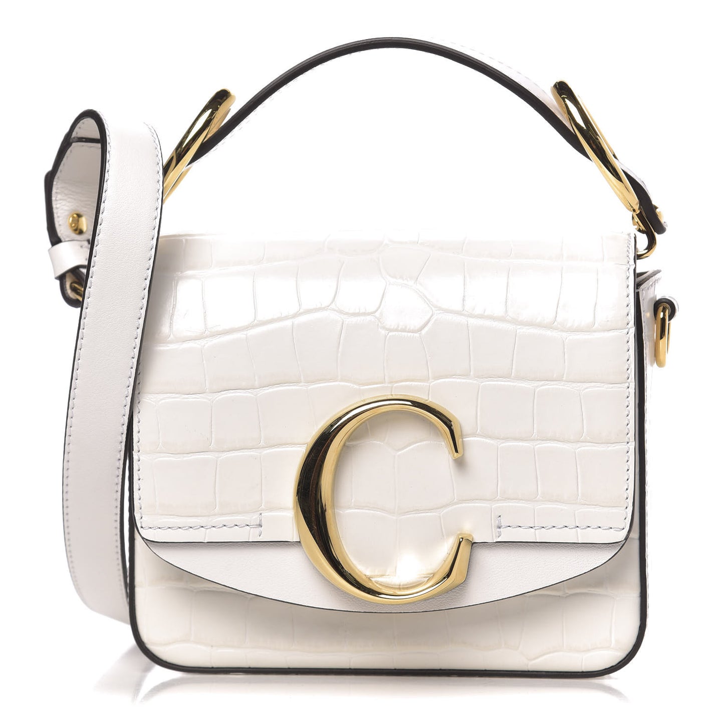 Calfskin Crocodile Embossed Mini C Double Carry Brilliant White