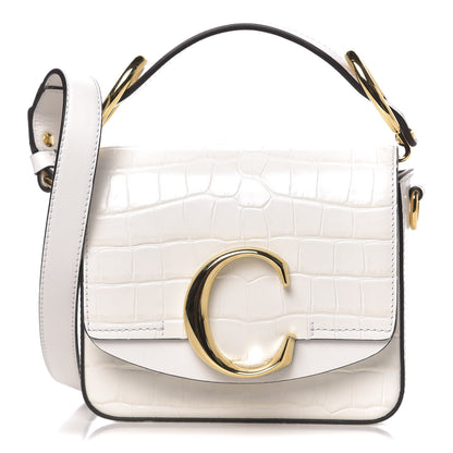 Chloe Calfskin Crocodile Embossed Mini C Double Carry Brilliant White 1 of 9