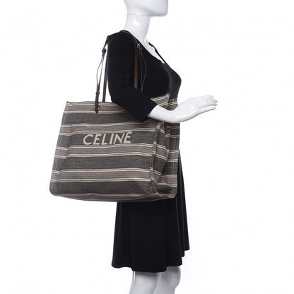 Celine Canvas Calfskin Jacquard Vertical Cabas Grey Brown 2 of 9