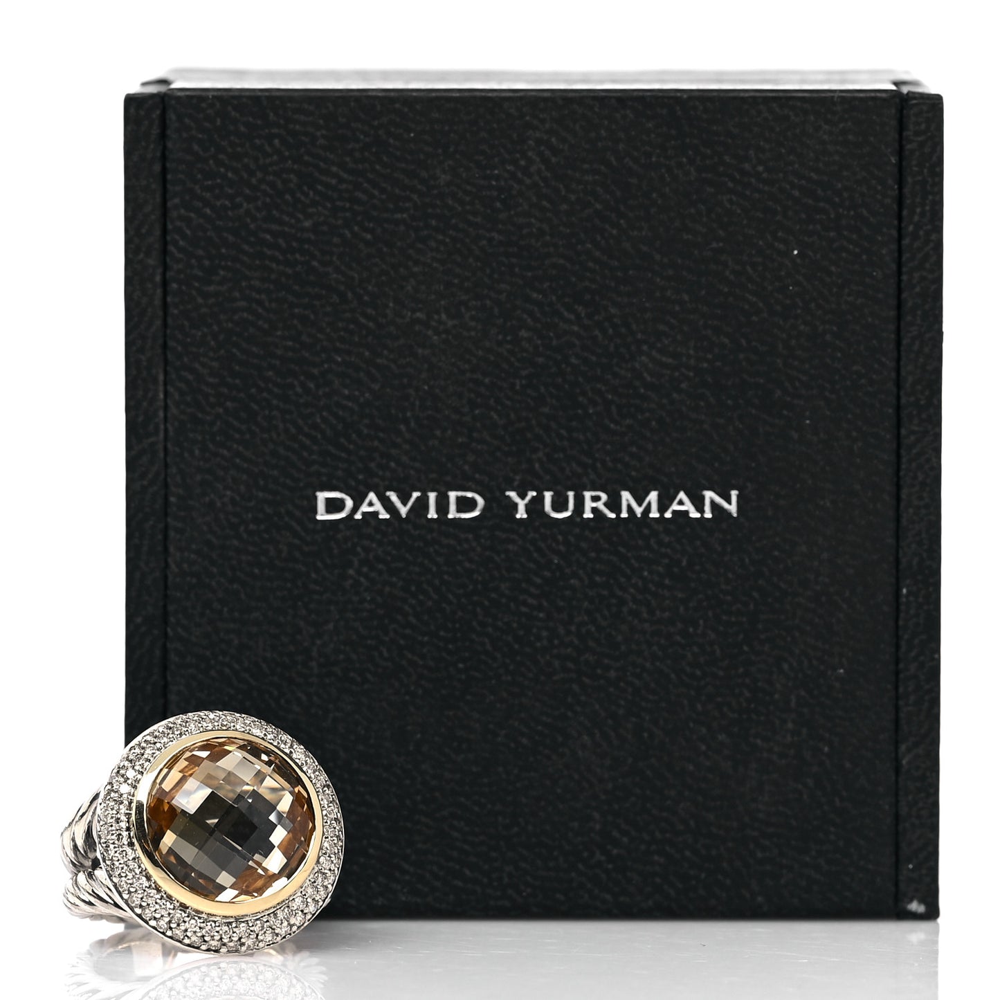 Sterling Silver 18K Yellow Gold Diamond Citrine 16mm Cerise Ring 53 6.25