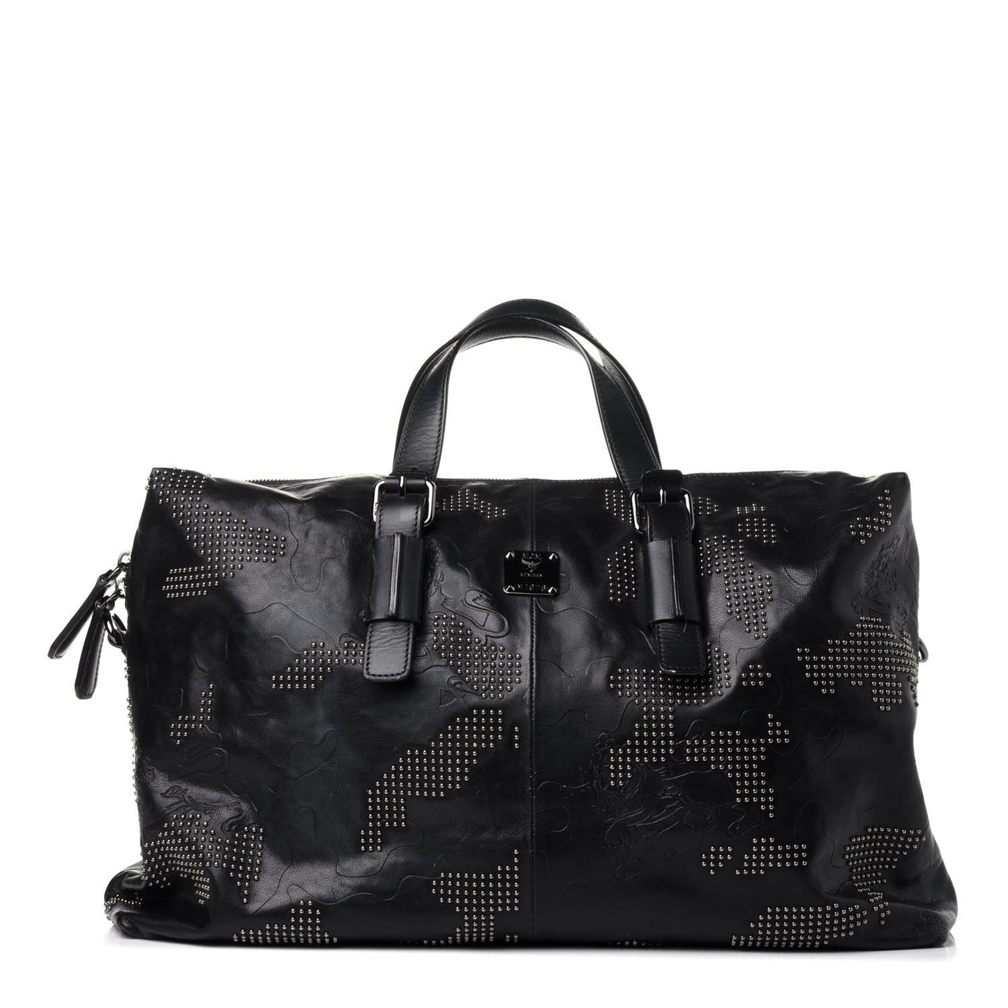 Smooth Calfskin Camo Studded Weekender Bag Black