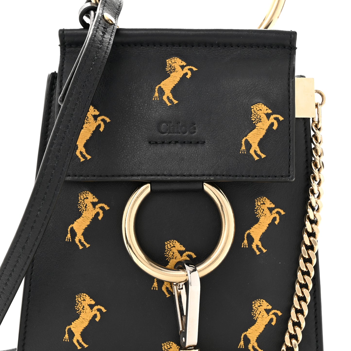 Smooth Calfskin Little Horses Embroidered Mini Faye Bracelet Bag Black