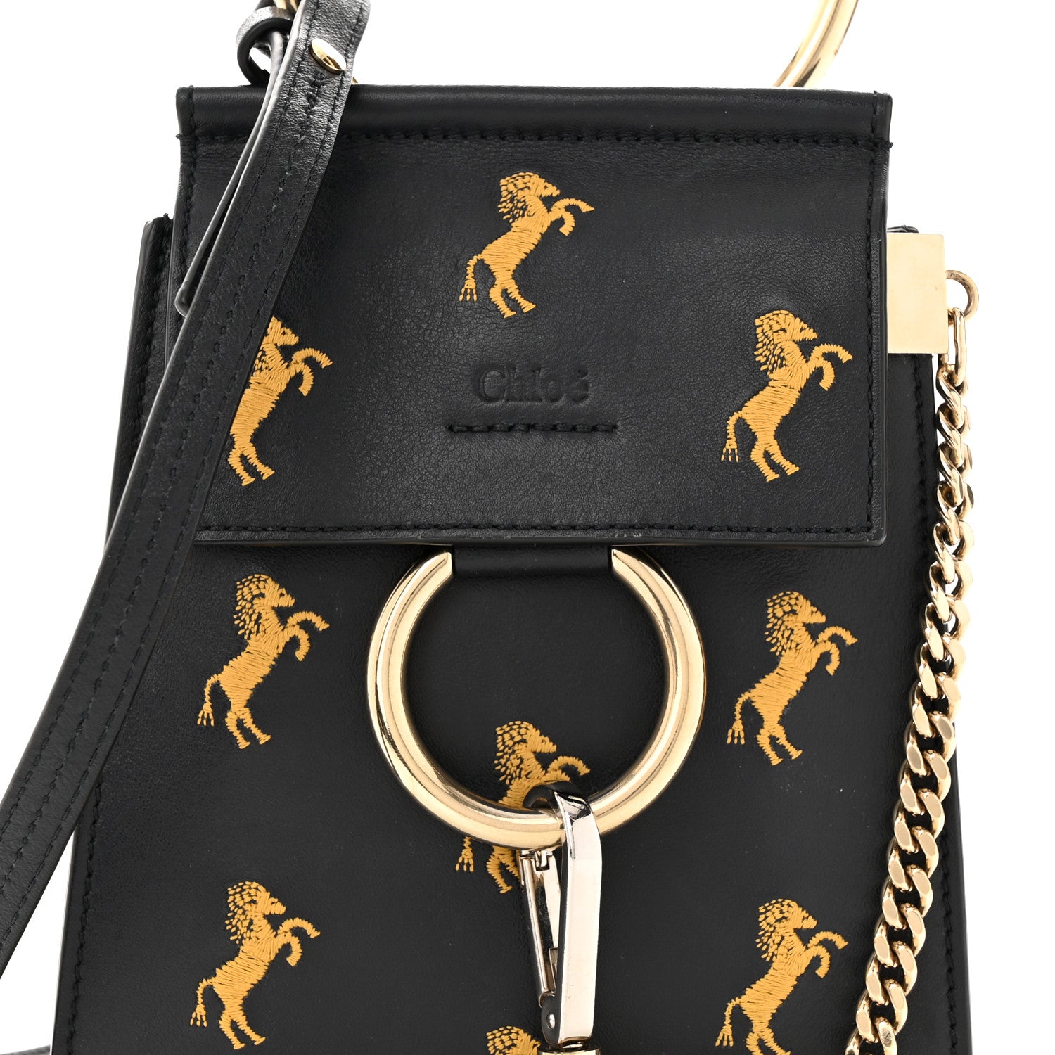 Chloe Smooth Calfskin Little Horses Embroidered Mini Faye Bracelet Bag Black 7 of 10