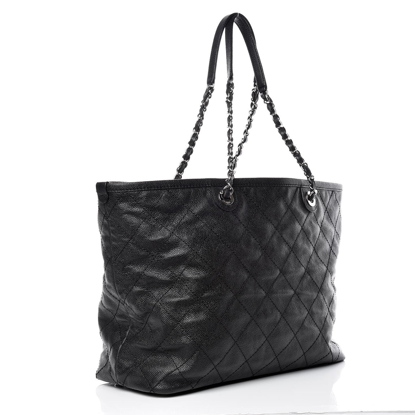 Grained Calfskin Quilted Large Daily Tote Black