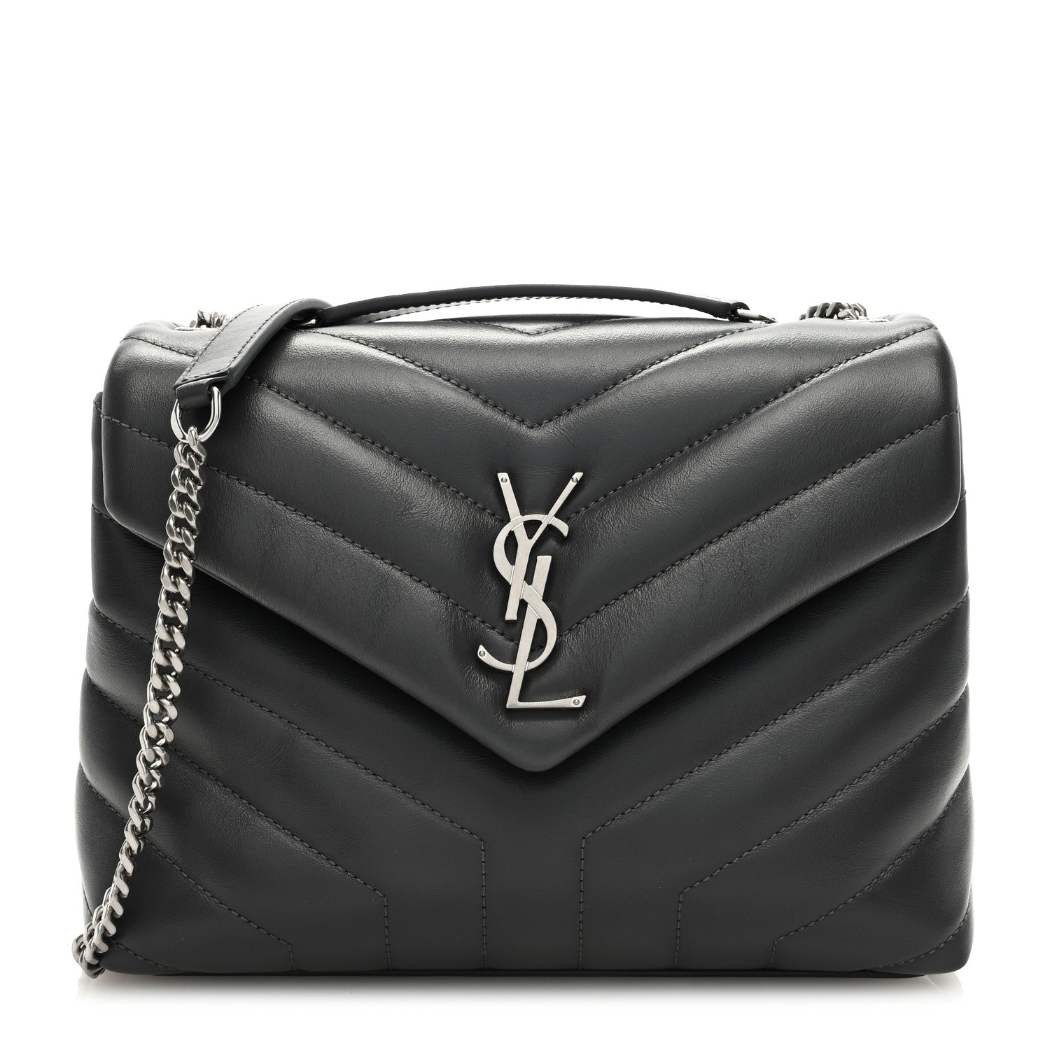 Saint Laurent Calfskin Y Quilted Monogram Small Loulou Chain Satchel Storm 1 of 8