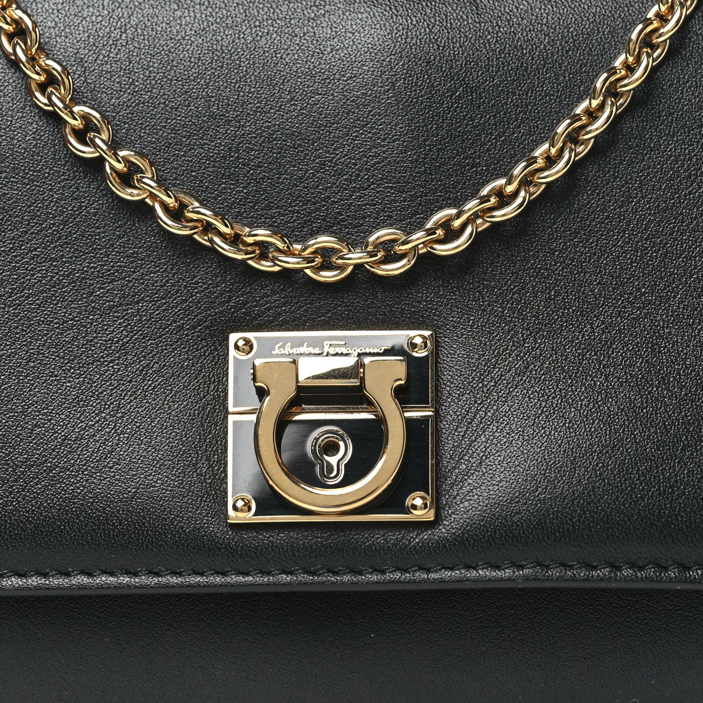 Calfskin Gancini Chain Flap Bag Black