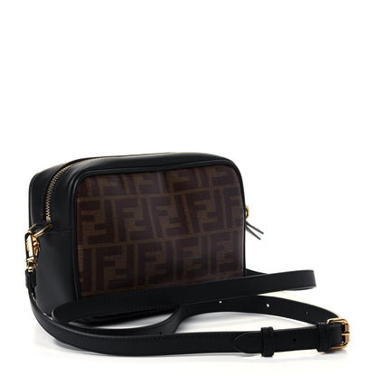 Fendi Glazed Fabric Vitello Century FF 1974 Stamp Patch Mini Camera Case Mogano Panna Black 2 of 4