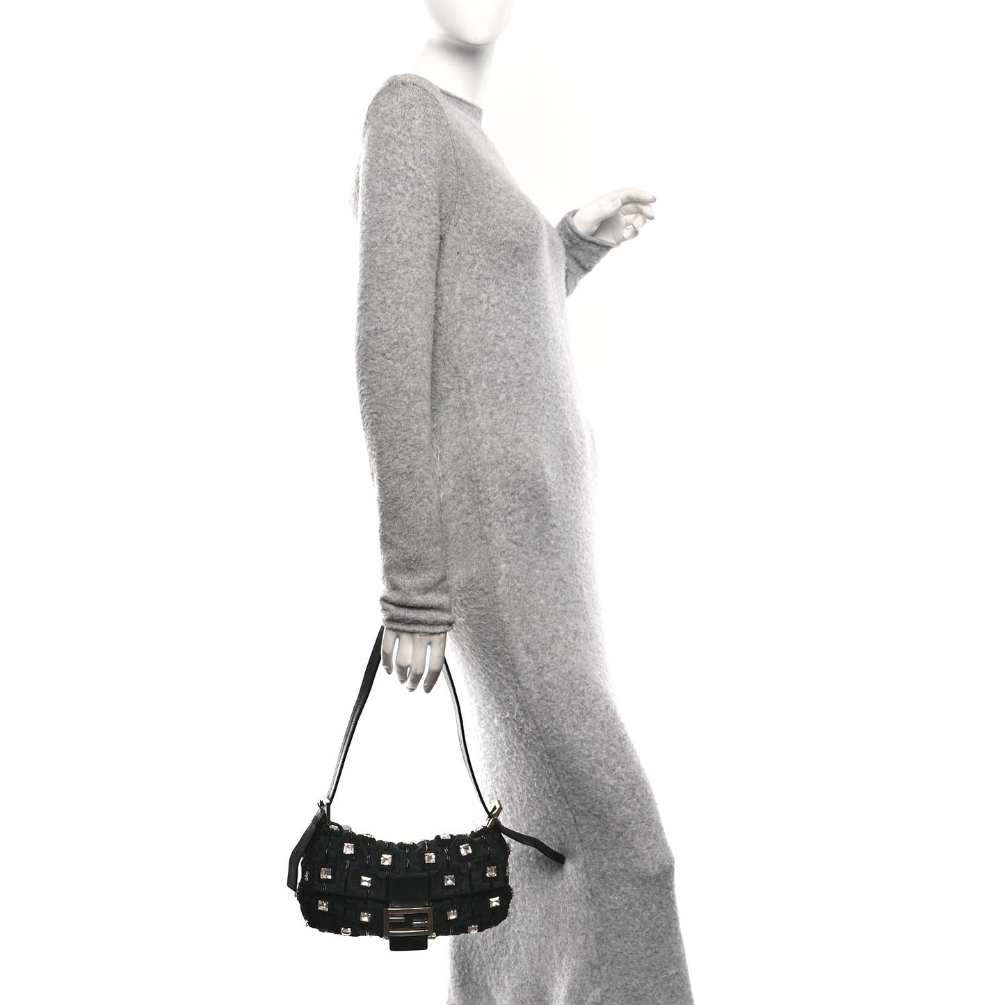 Fabric Beaded Crystal Baguette Black