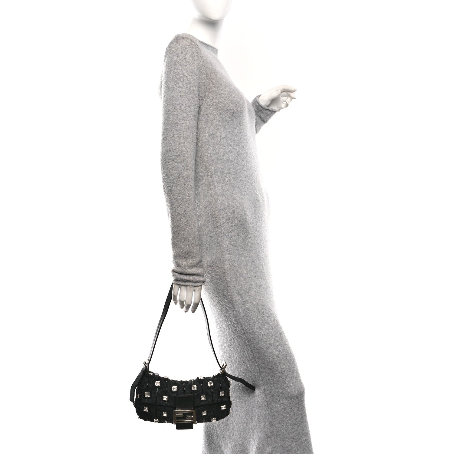 Fendi Fabric Beaded Crystal Baguette Black 2 of 9