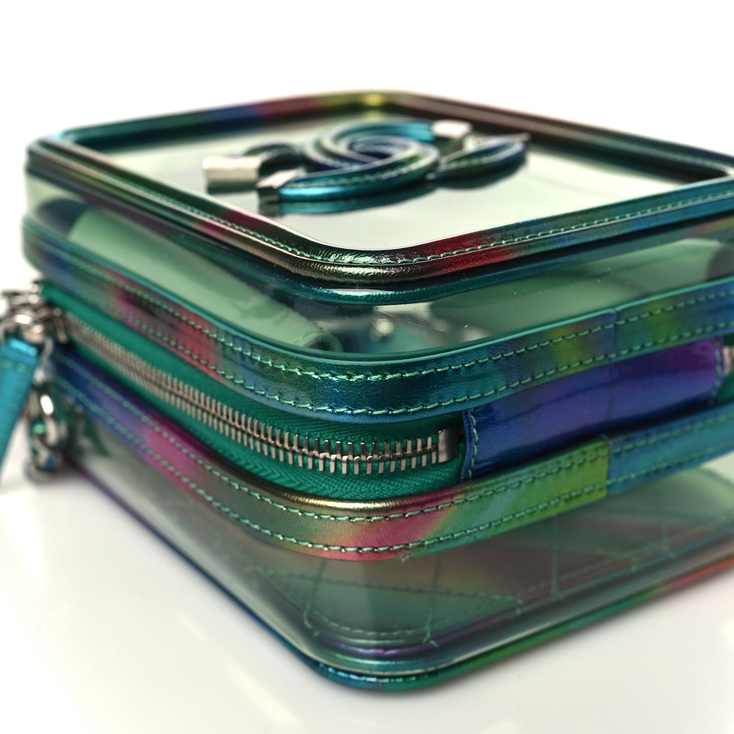 PVC Patent Calfskin Patent Lambskin Vertical Vanity Case Green