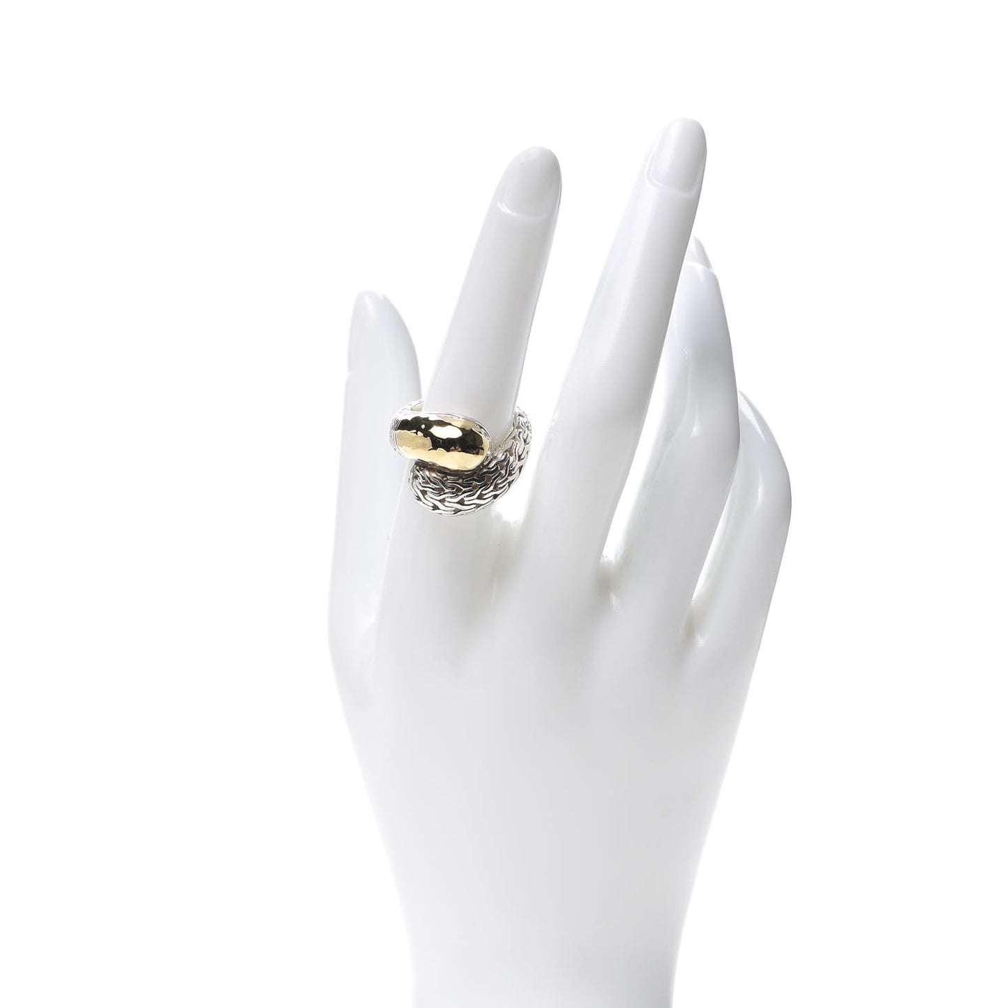 Sterling Silver 18K Yellow Gold Hammered Palu Bypass Ring 56 7.5