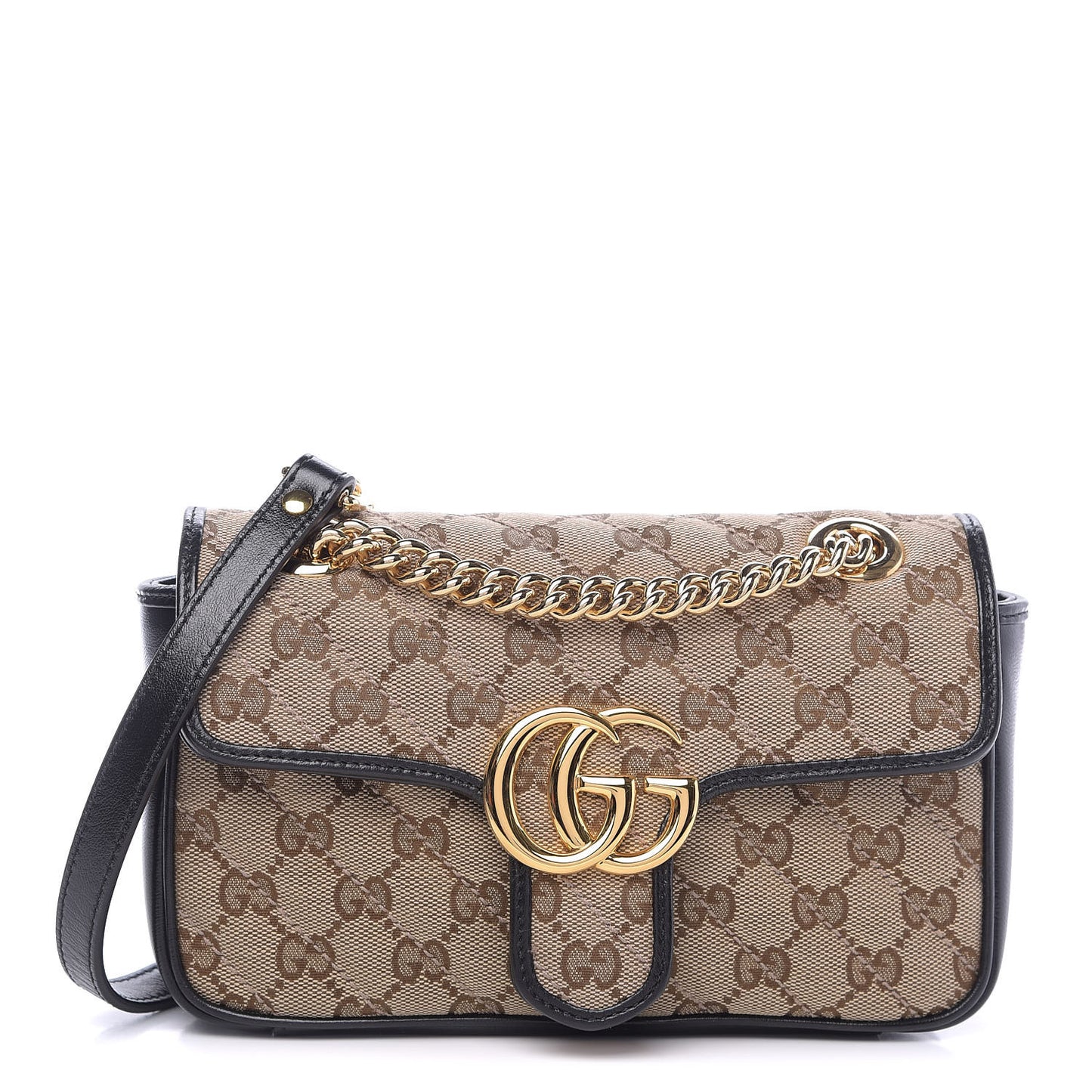 Monogram Matelasse Diagonal Mini GG Marmont Shoulder Bag Beige Black
