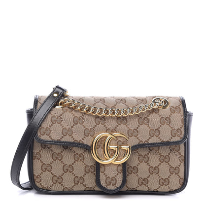 Gucci Monogram Matelasse Diagonal Mini GG Marmont Shoulder Bag Beige Black 1 of 9