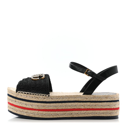 Gucci Cotton Malaga Kid Crochet Pearly GG Lilibeth Espadrille Platform Sandals 39.5 Black 1 of 8
