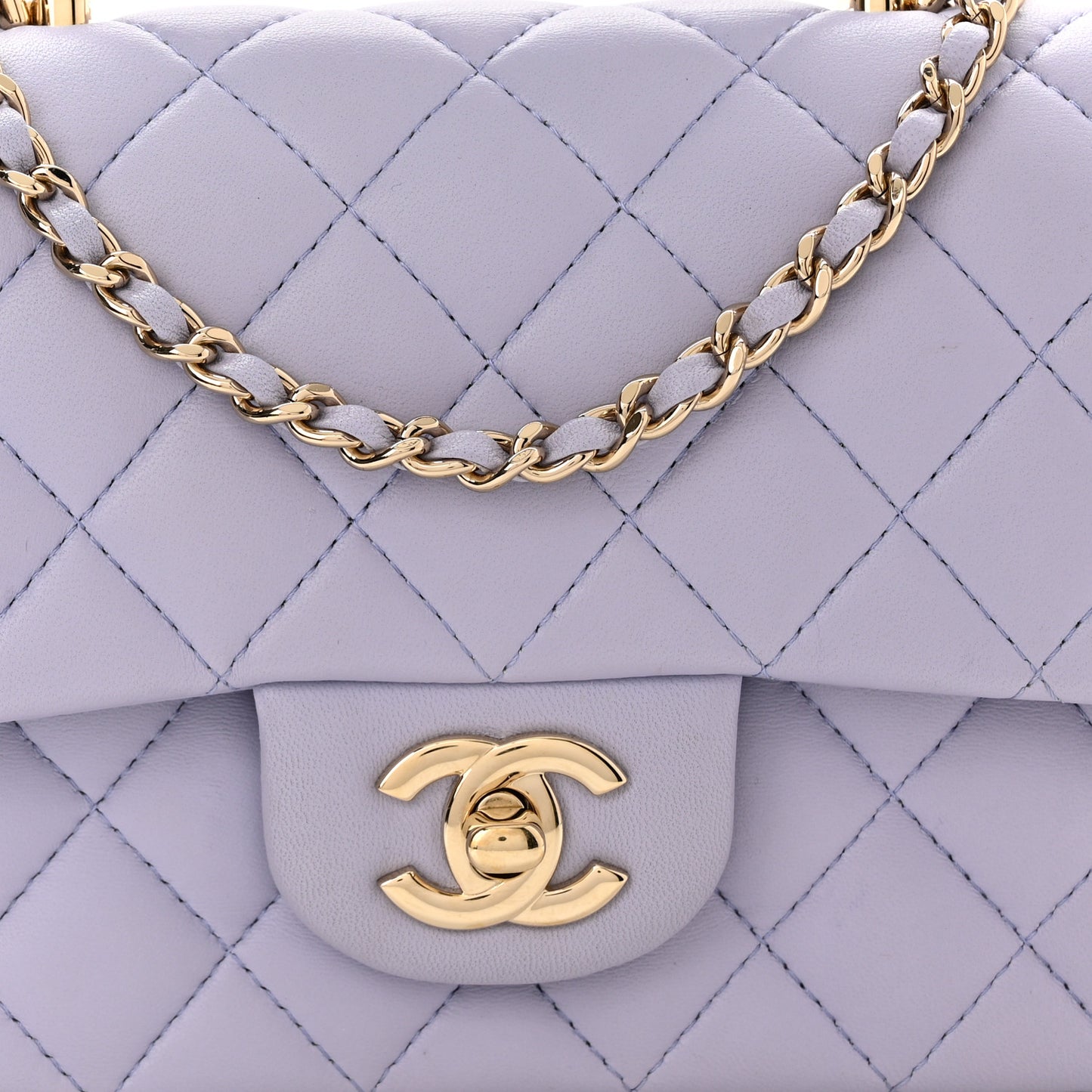 Lambskin Quilted Mini Top Handle Rectangular Flap Light Purple