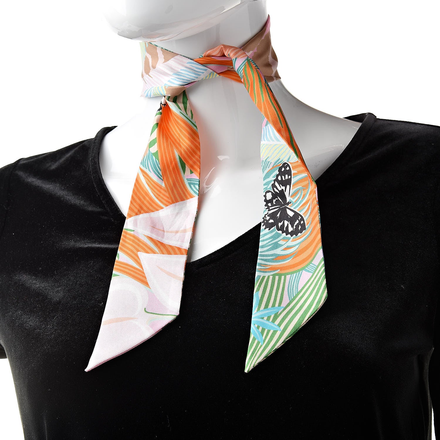 Hermes Silk Jaguar Quetzal Twilly Rose Beige Orange 2 of 5