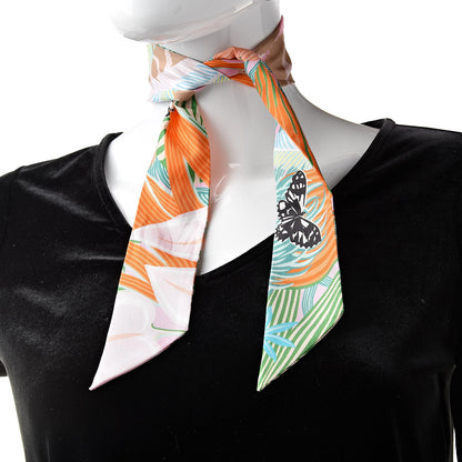 Hermes Silk Jaguar Quetzal Twilly Rose Beige Orange 2 of 5