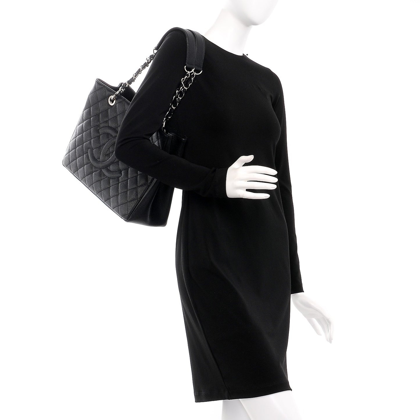 Caviar Quilted Grand Shopping Tote GST Black