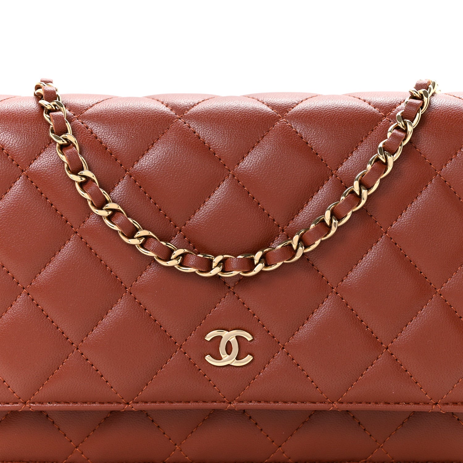 Chanel Lambskin Quilted Wallet On Chain WOC Brown 8 of 11