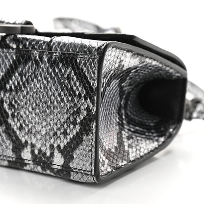 Balenciaga Shiny Calfskin Snakeskin Embossed Hourglass Top Handle Bag XS Silver Black 10 of 10