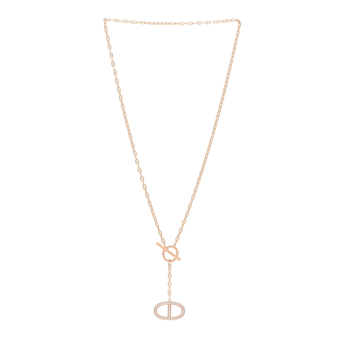 18K Rose Gold Diamond GM Chaine D'Ancre Contour Pendant Necklace ST