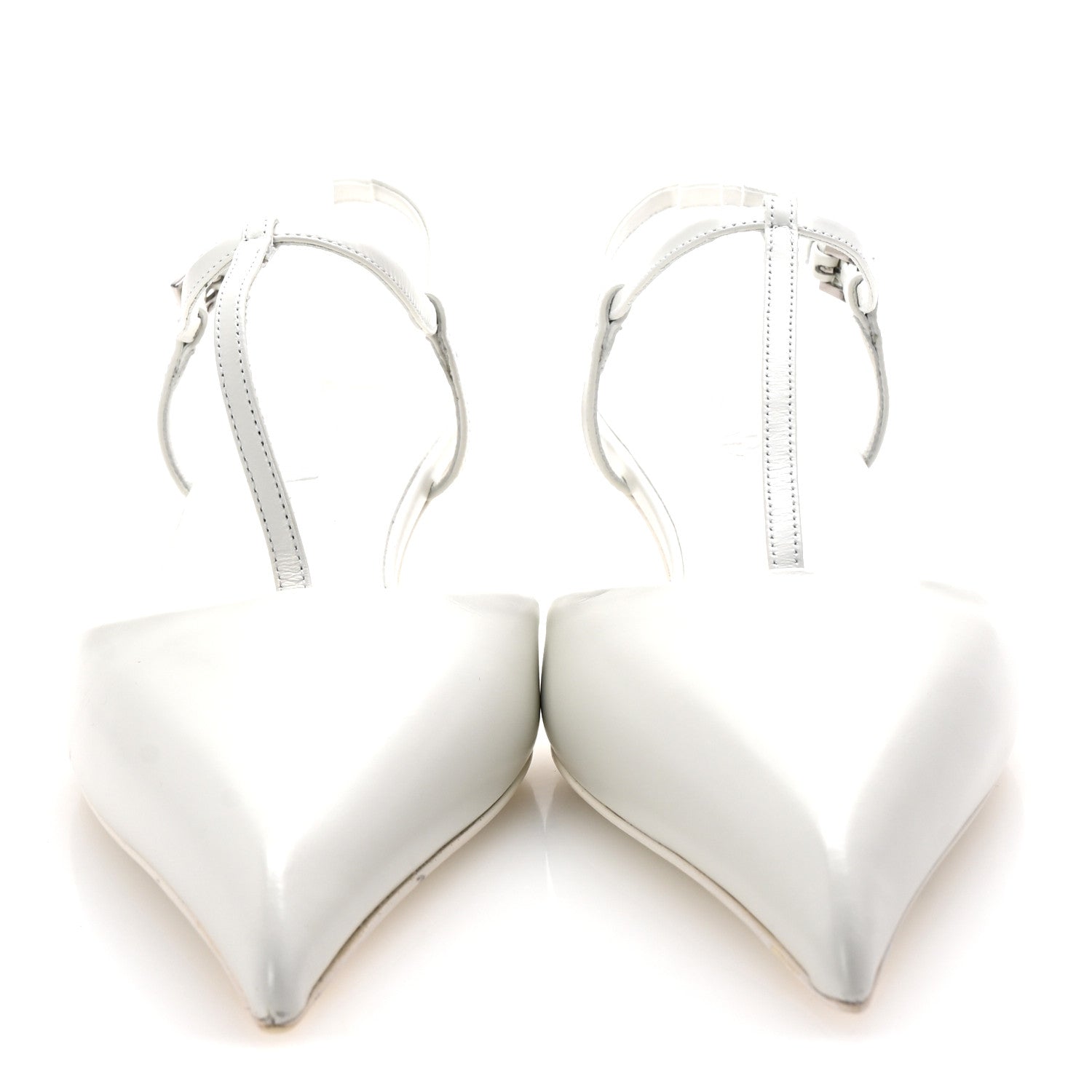 Prada Calfskin T Strap Slingback Pumps 39 White 3 of 9